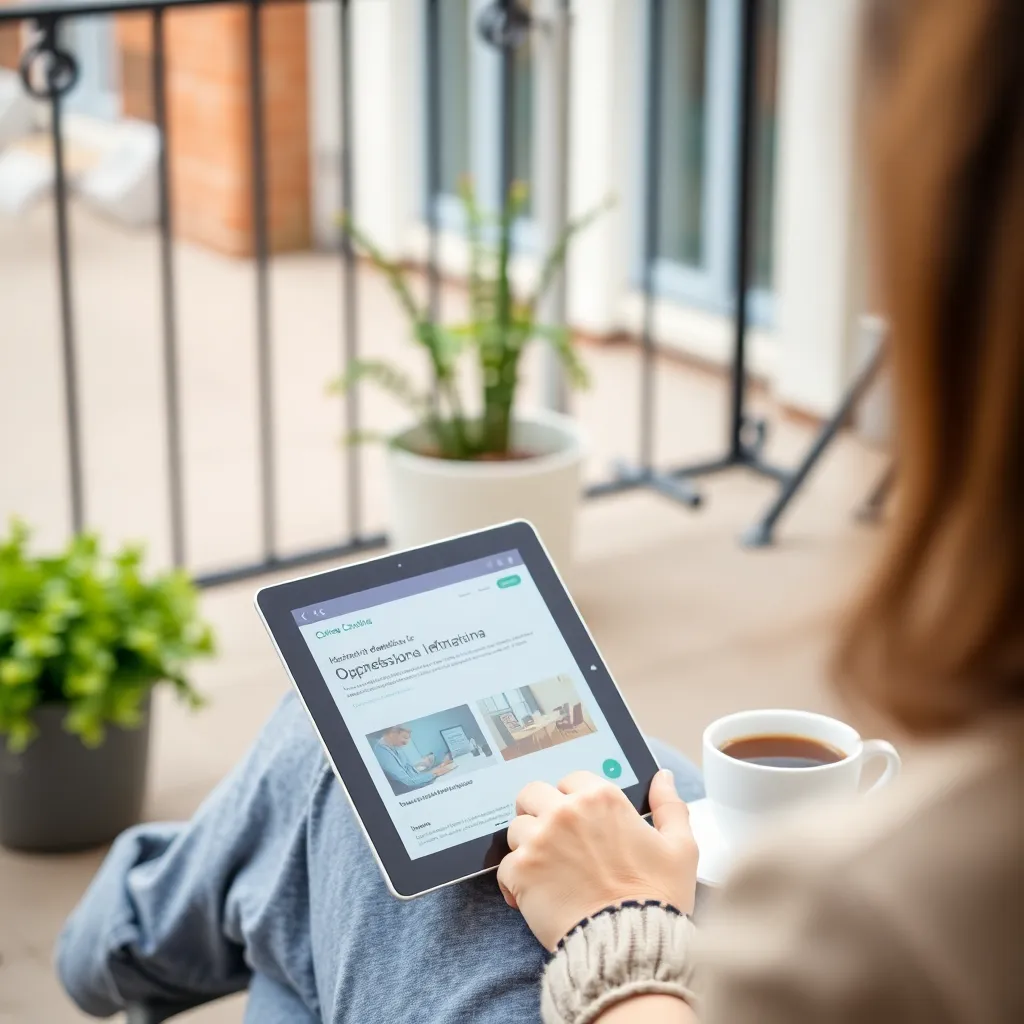 Person lernt flexibel mit Tablet auf einer Terrasse