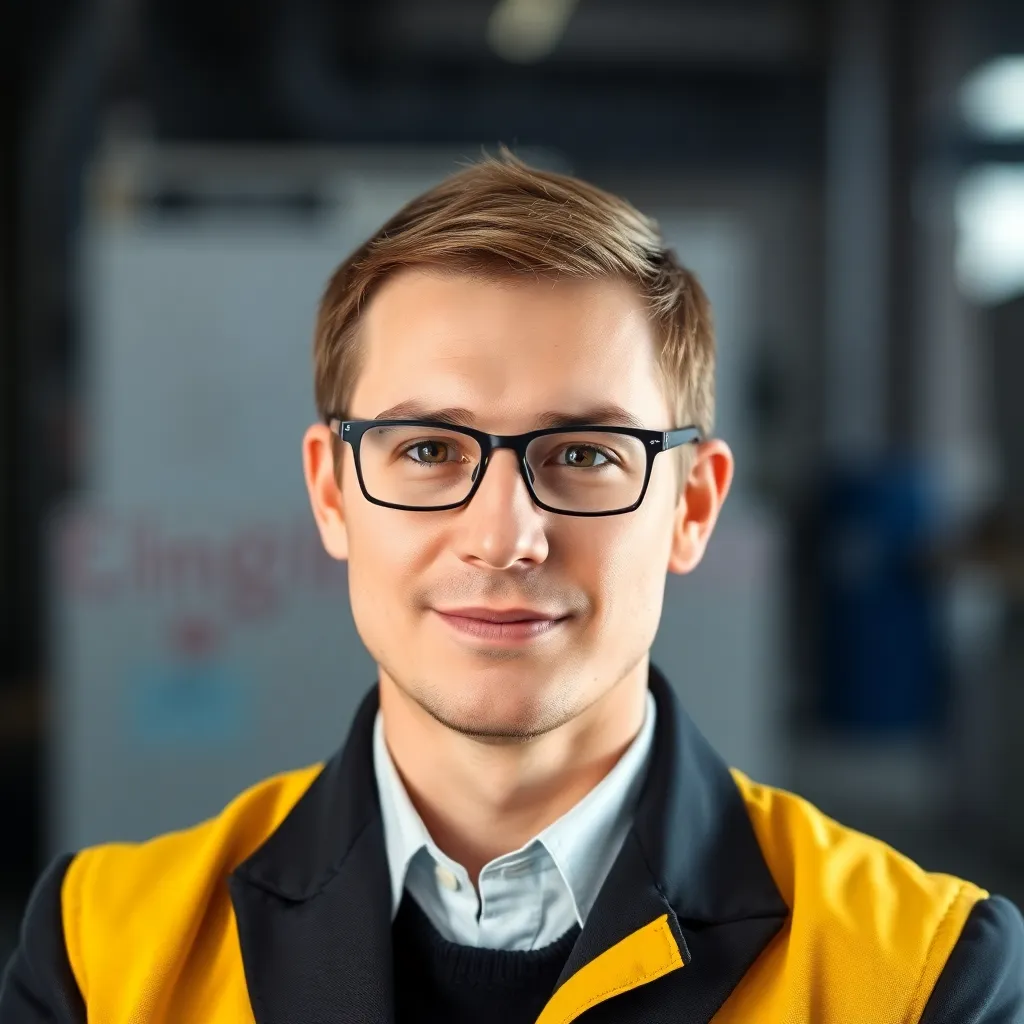 Porträt eines Ingenieurs mit kurzen Haaren in professioneller Kleidung