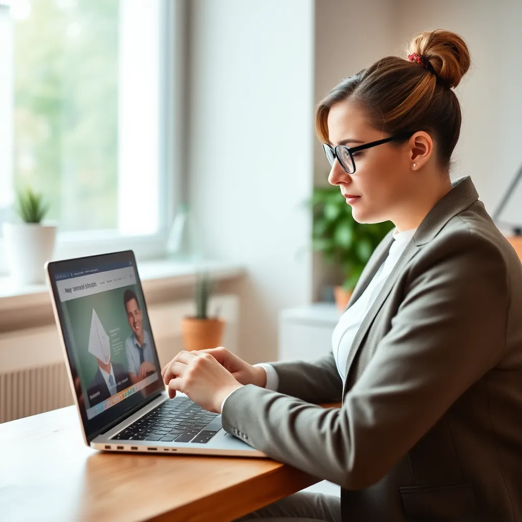 Berufstätige Person beim flexiblen Online-Lernen mit Laptop